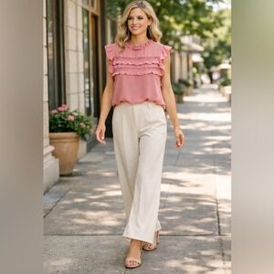 Forever 21 Pink Short Sleeve Lace Blouse Top